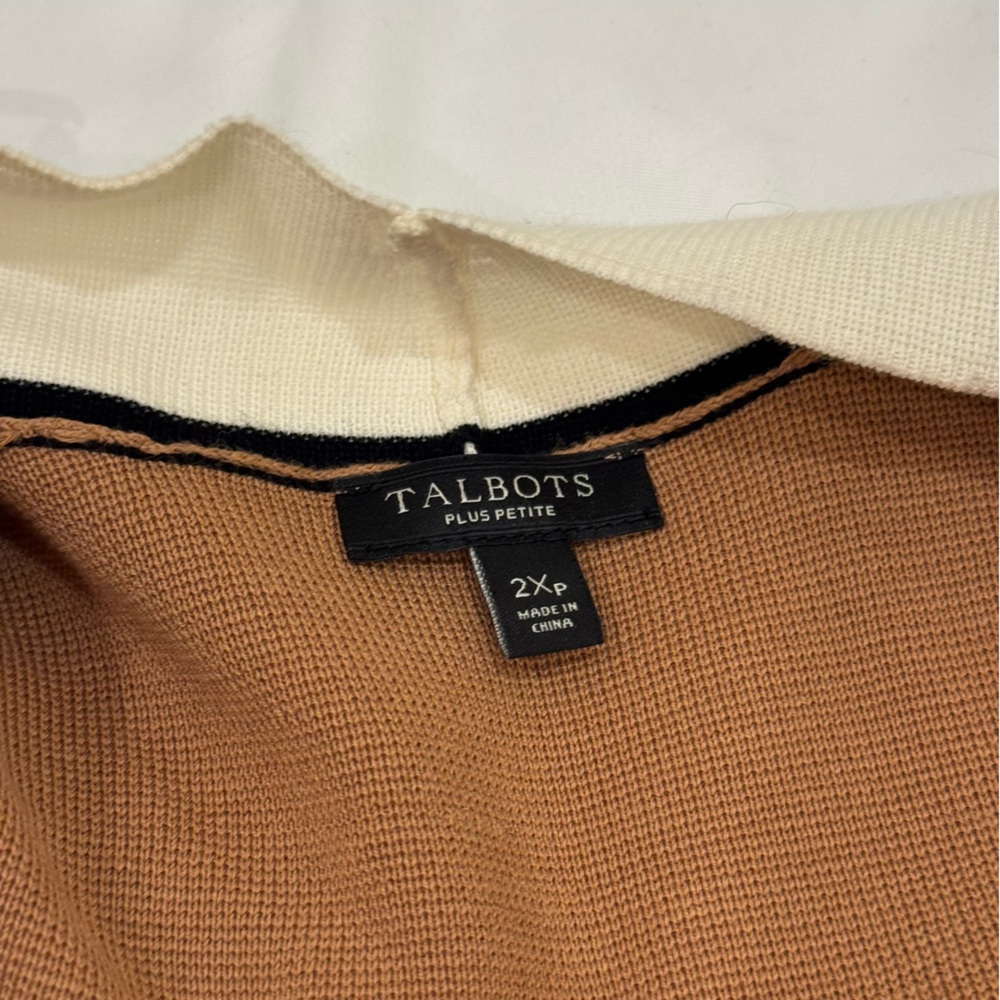 Talbots Open Front Cardigan 2XP Plus Petite Brown White Colorblock Cotton Rayon - Picture 7 of 9